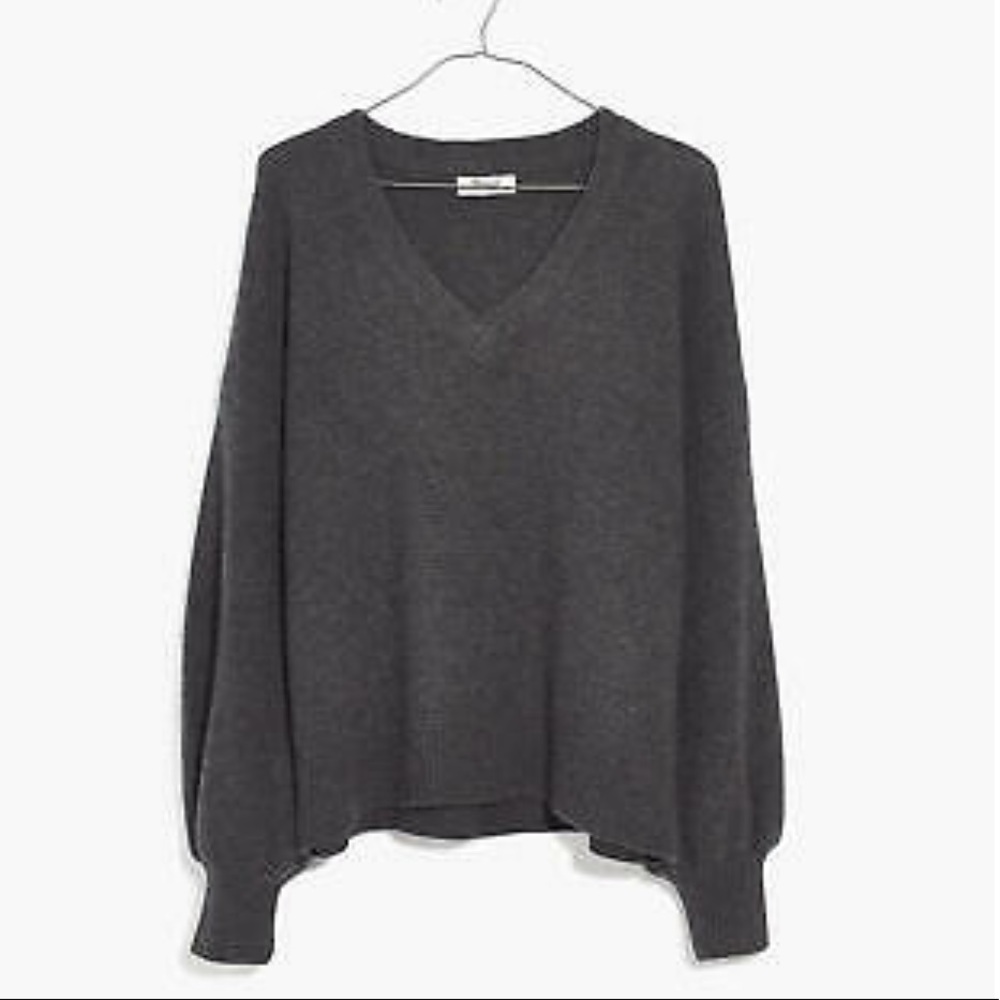 Madewell XXS Gray 100% Cashmere Vneck Sweater NWOT